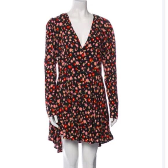 Rotate Birger Christensen “Emma” Floral Dress Size 8 US Ties at Waist Black Red - Picture 1 of 7